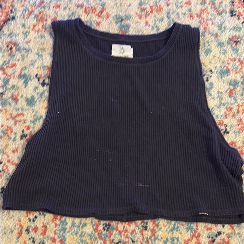 Aerie Black Sleeveless Ribbed Muscle Tee